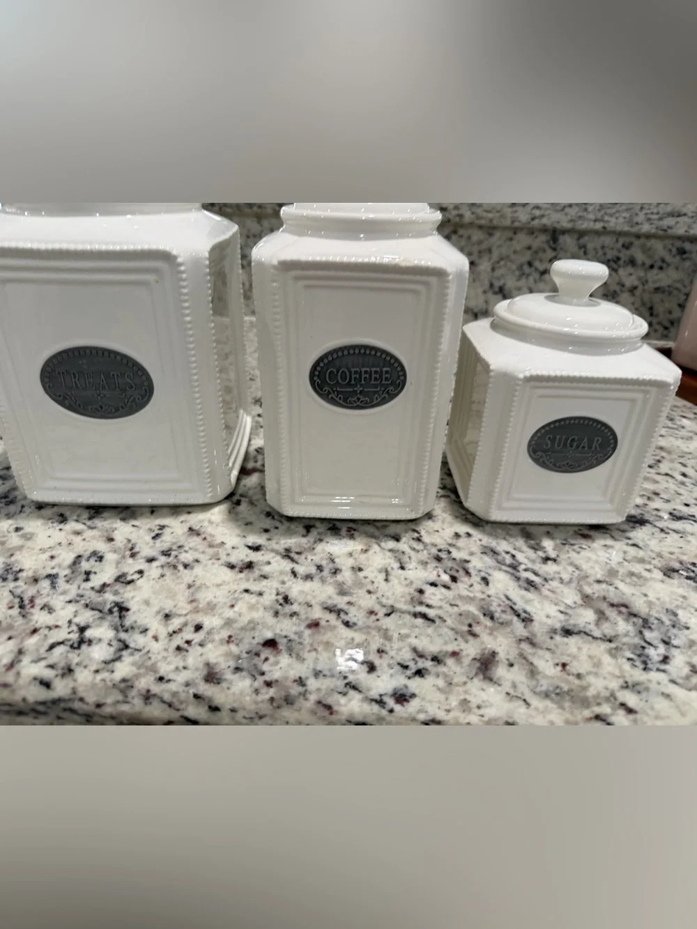 White Ceramic Coffee Canisters with Decorative Metal Label (3)